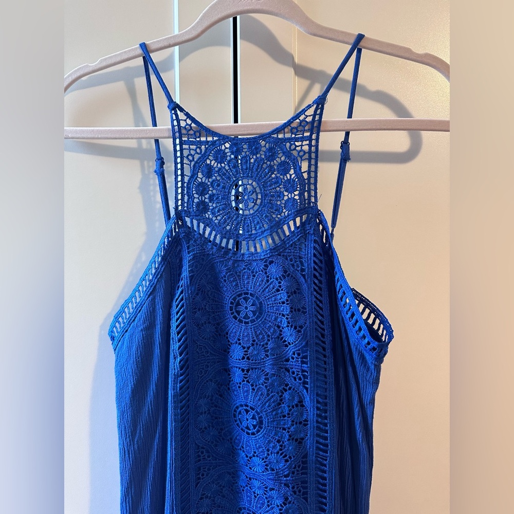 Blue Lace Spaghetti Strap Dress
